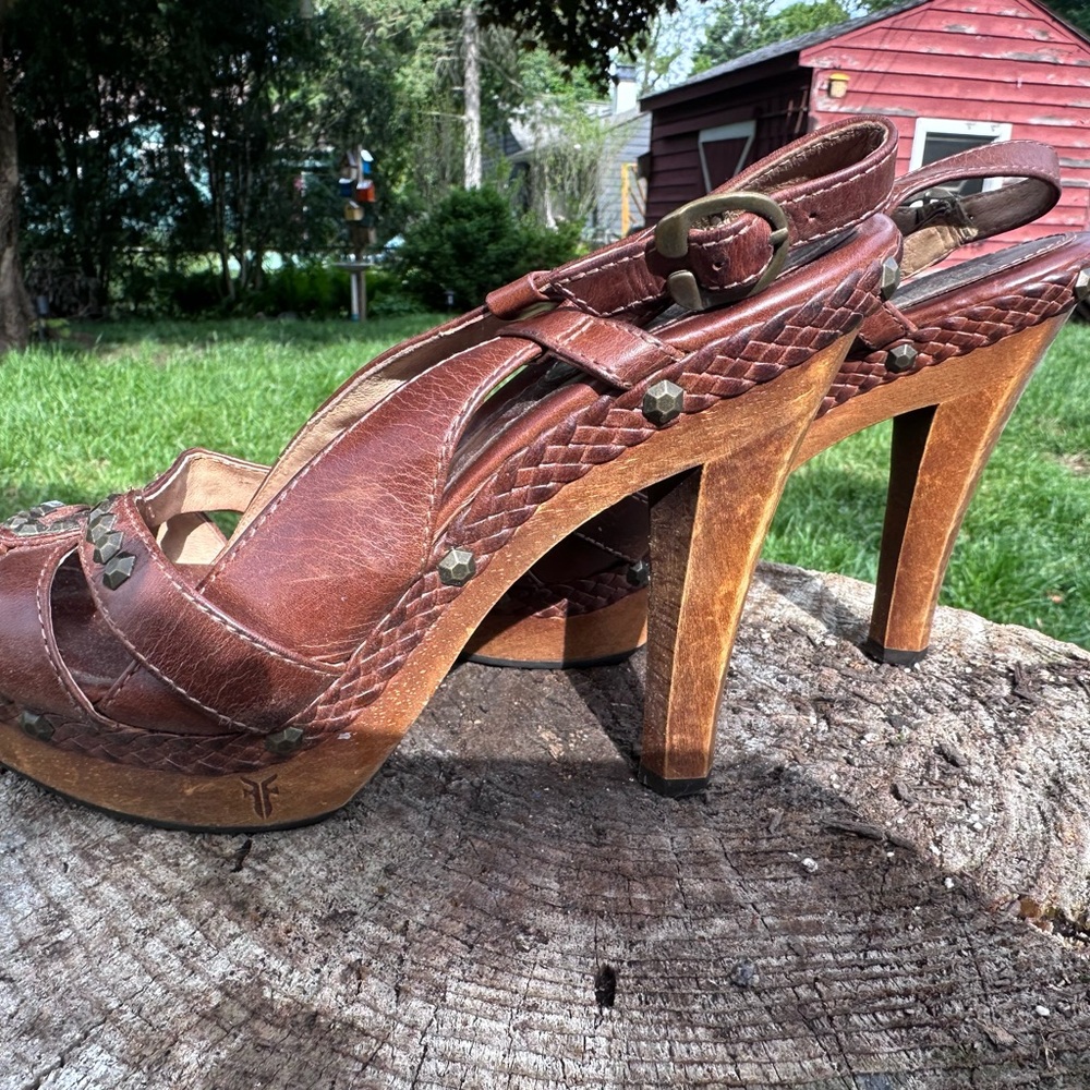 Frye Brown Leather Platform Heels